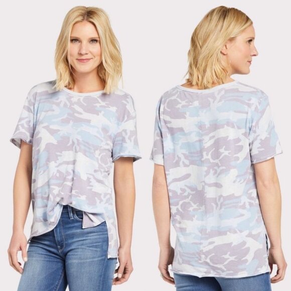 NWT Free People Army Camo Tee Sky Blue Purple T-Shirt Size XS New With Tags Top - Picture 1 of 6